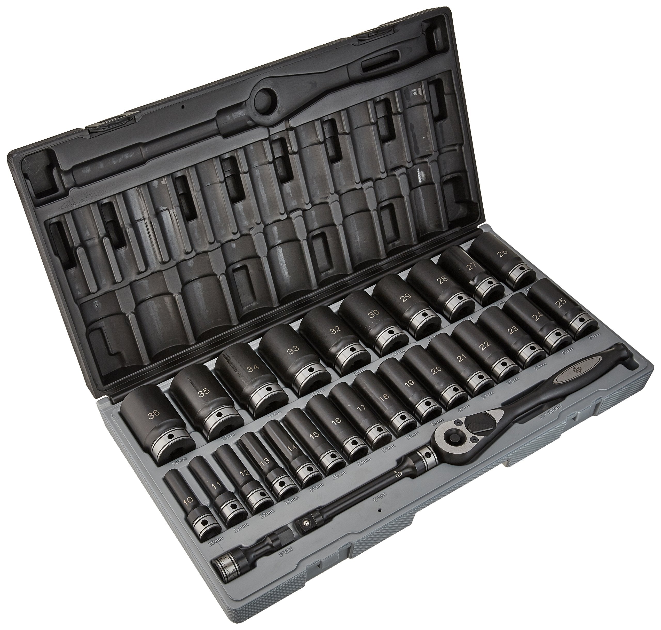 Grey Pneumatic 82629MD 1/2" Drive 6-Point Deep Length Metric Duo-Socket Set - 29 Piece