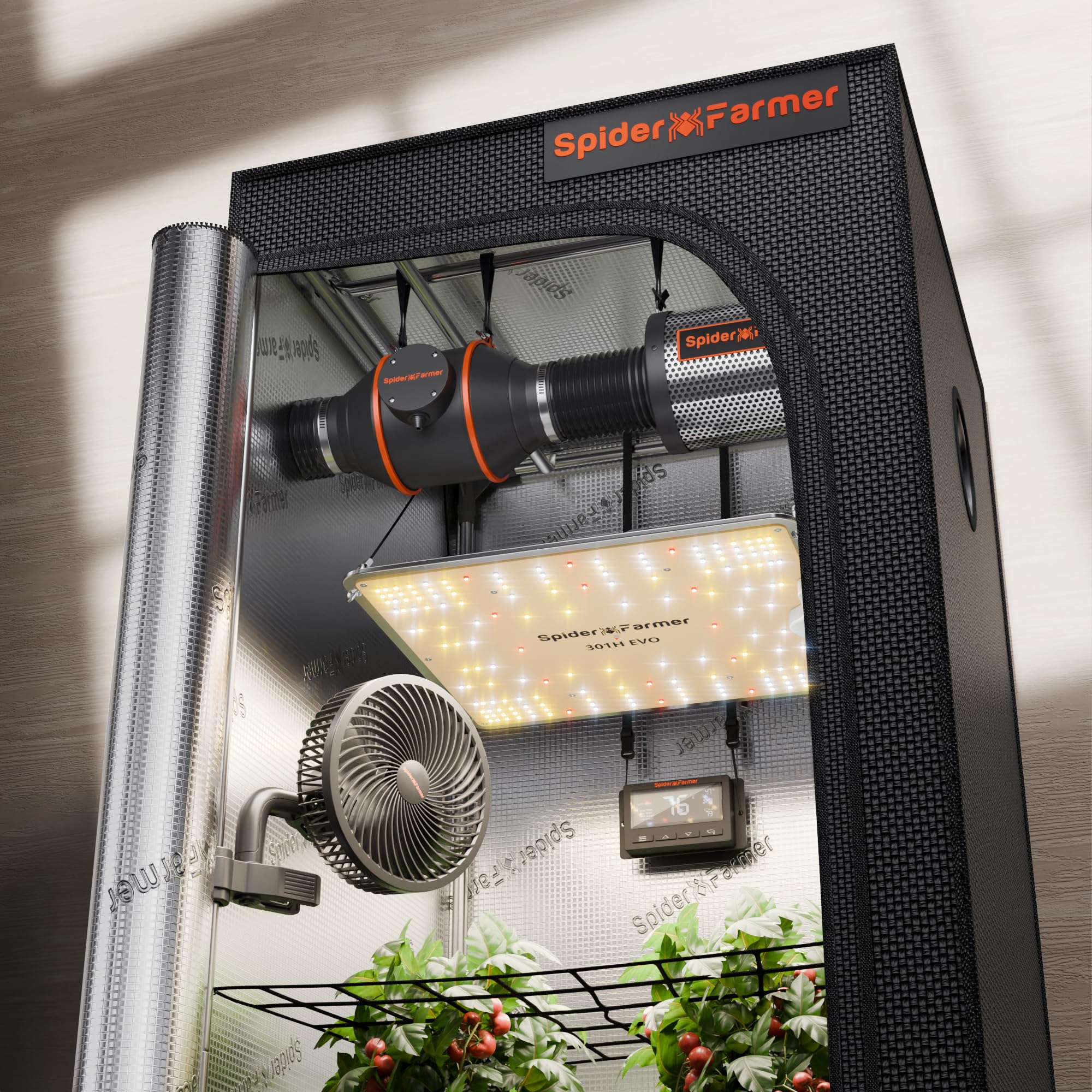 Spider Farmer EVO Grow Tent Kit Complete 2.3x2.3 SF-1000 Samsung LM301H Dimmable, Complete System 28"x28"x63" Grow Tent Set 4" Ventilation System with Programmable Controller & 6'' Clip Fan