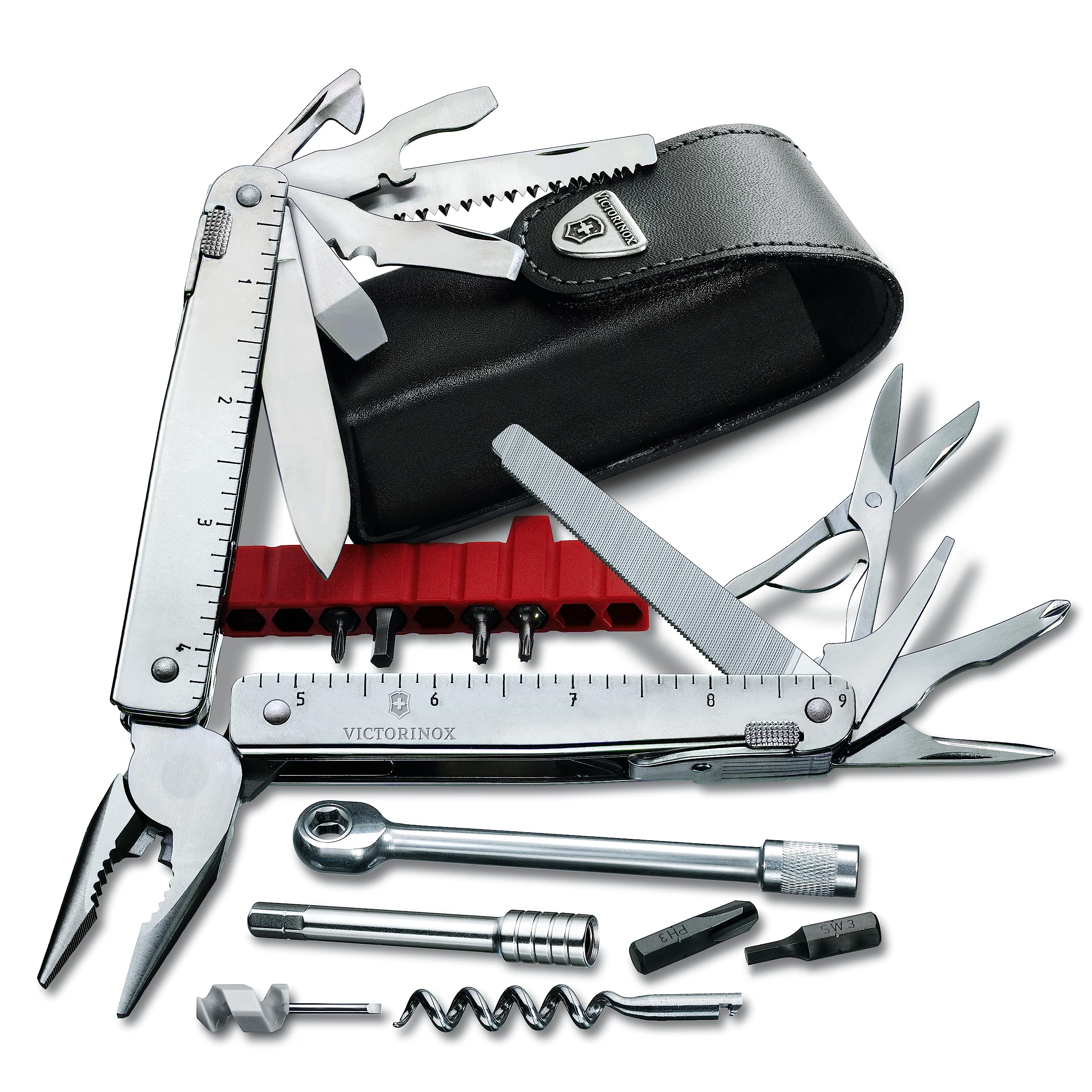 Victorinox 3.0339.L Swisstool X Plus Ratchet with Leather Pouch Extremely Handy, Functional, and Compact in Silver 4.5 inches