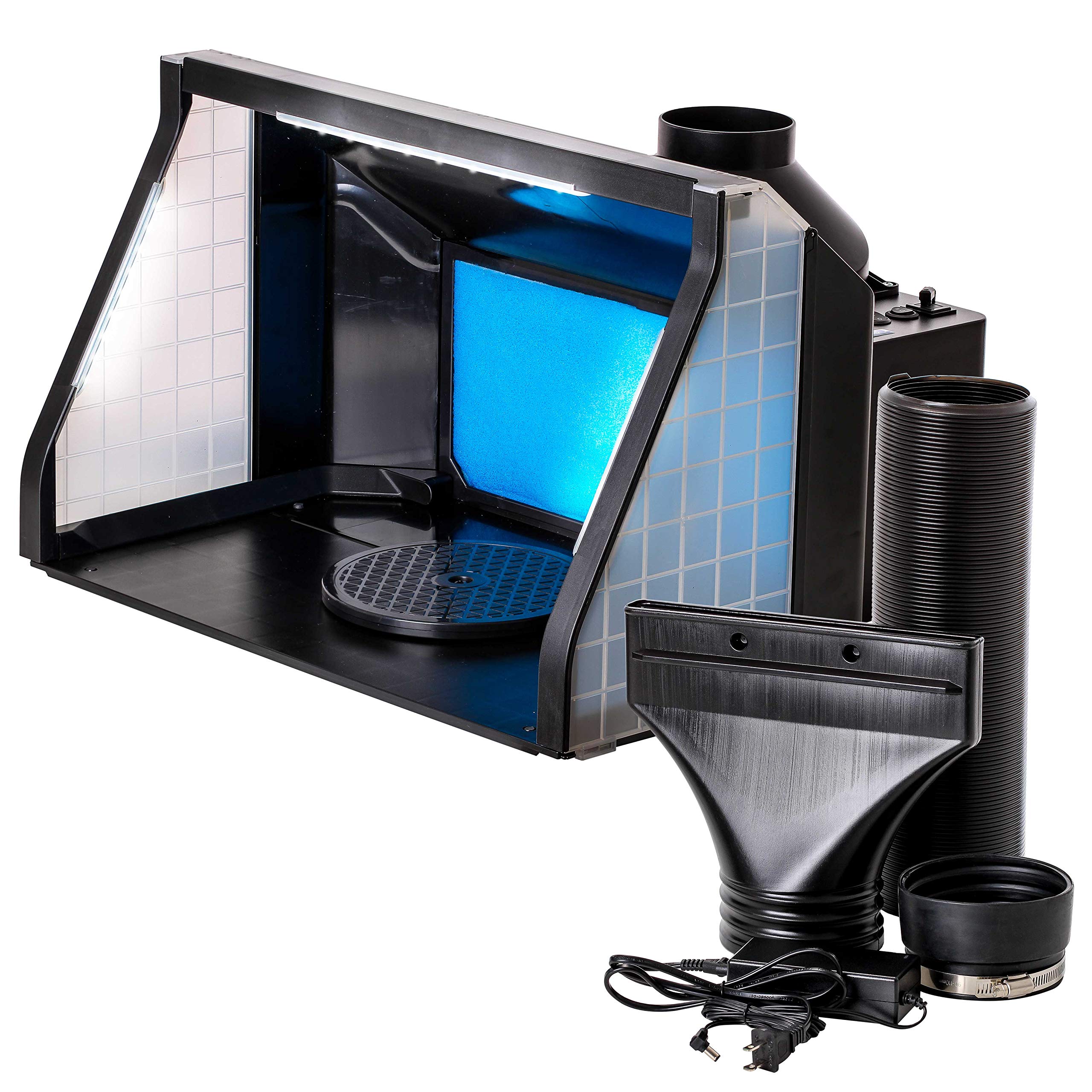 Master Airbrush Extra Large Dual Fan Portable Airbrush Hobby Spray Booth with LED Lighting - Portable Paint Booth with 6' Exhaust Hose, 22.25"x19"x14", Turntable, 25W Fans Powerful Extraction, Model