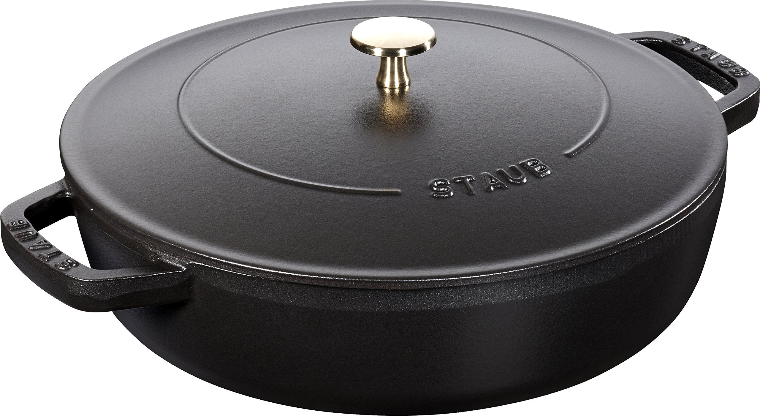STAUB Cast Iron Sauté Pan, Chistera Lid, Round, 3.7 L, Black, 33 x 31 x 9.5 cm