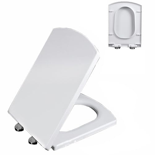 Toilet Seat Square with 360° Adjustable Hinge, Slow Close & Quiet-Close Toilet Seat, Comfortable and Easy to Clean, Quick Release, Easy to Install,