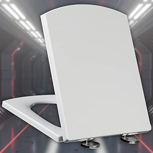 Soft Close Toilet Seat White, Universal Toilet Seats Quick Release Square Shape Loo Seat Quick-Release, Dual Fixing Stainless Hinges,White-39.5~46.5 * 34.5cm