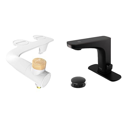 Bathroom Refresh Bundle Includes (1) Bio Bidet by Bemis Essential Bidet Attachment and (1) Grove Motion Activated Hands Free Bathroom Faucet in Matte Black Finish
