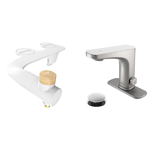 Bathroom Refresh Bundle Includes (1) Bio Bidet by Bemis Essential Bidet Attachment and (1) Grove Motion Activated Hands Free Bathroom Faucet in Brushed Nickel Finish