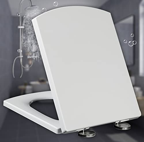Toilet Seat Soft Close Square Shape White Quick Release Toilet Seats, with Seat Bumpers and Top Fixing, Slow Close Hinges Adjustable,White-44~50 * 37cm