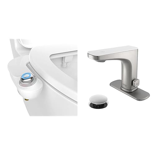 Bathroom Refresh Bundle Includes (1) Bio Bidet by Bemis SlimGlow Simple Bidet Toilet Attachment and (1) Grove Motion Activated Hands Free Bathroom Faucet in Brushed Nickel Finish