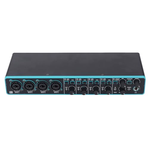 Music Computer Recording Sound Interface, Professional Sound Interface External Sound Card 4 in 4 Out 192kHz High Fidelity XLR TRS TS Port USB Sound Interface