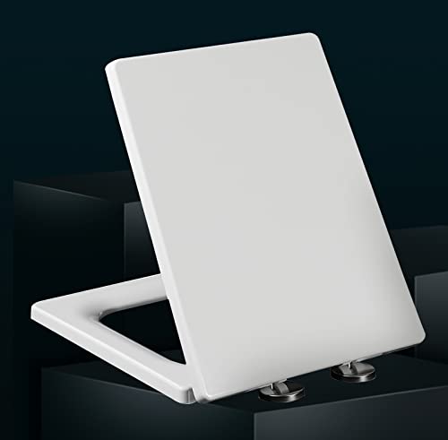 Square Toilet Seat Soft Close White Toilet Seats Quick Release Top Fixing White Toilet Lid with Cover, with Stainless Adjustable Hinges,white-41~48 * 36.5cm