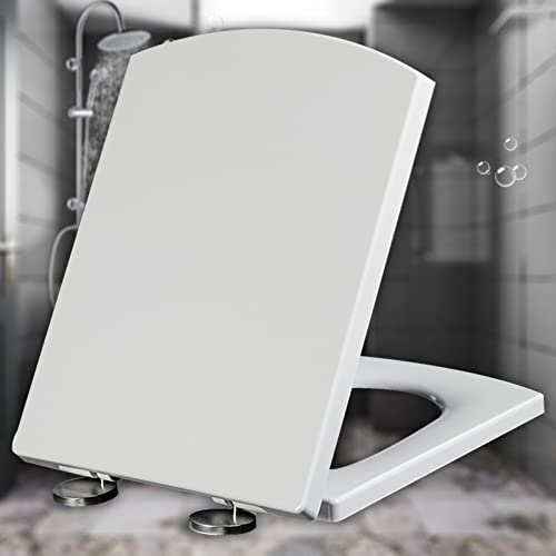 Toilet Seat with Soft Close, Toilet Seats with Quick Release Easy Clean, Square Toilet Seats with Cover White Slow Close, Quick-Release for Easy Cleaning,White-39.5~46.5 * 34.5cm
