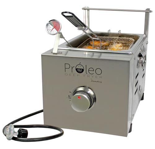 Flame King Proleo Tabletop Propane Deep Fryer with Oil Thermometer, 2.5 Gallons Capacity, with 5-FT Propane Regulator Hose