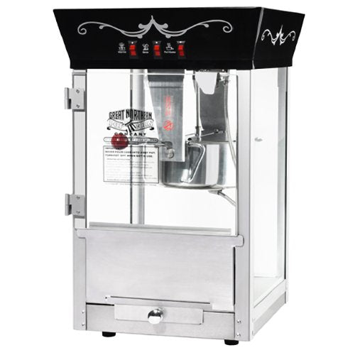 Matinee Popcorn Machine - 8oz Popper with Stainless-Steel Kettle, Reject Kernel Tray, Warming Light, and Accessories by Great Northern Popcorn (Black)