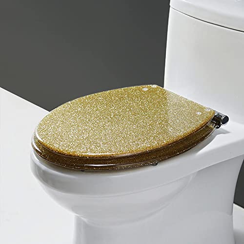 Toilet Seat Resin Glitter Toilet Seat, Sparkle Toilet Seat Cover Round Oval, Easy Installation and Cleaning, Soft Close Toilet Seat