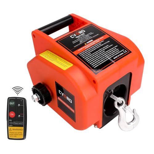 Cygrd Electric Boat Winch, Reversible Electric Trailer Winch 12V DC, Power-in, Power-out and Freewheel Operations for Boats 2000 lbs with Wireless Remote Control and Hand Crank