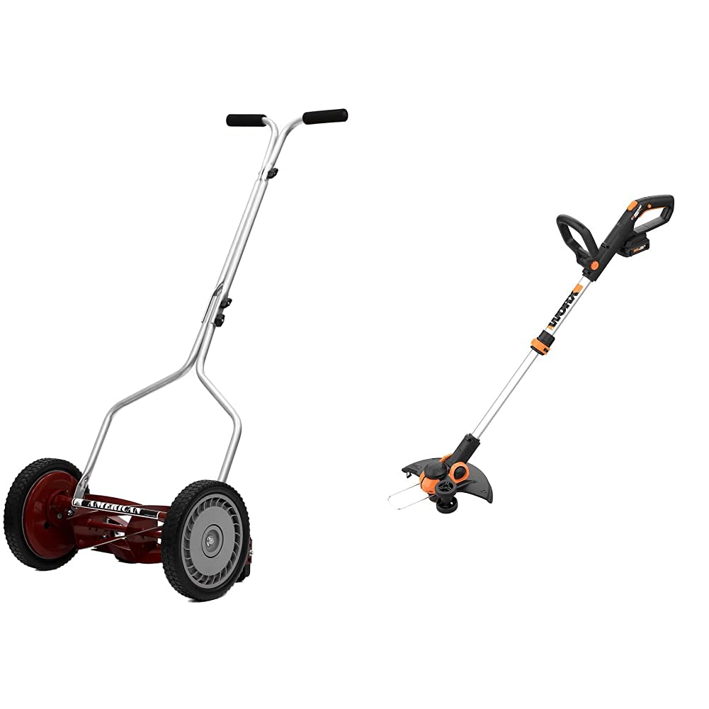 American Lawn Mower 5-Blade Push Reel Lawn Mower and Worx GT3.0 20V PowerShare 12" String Trimmer & Edger