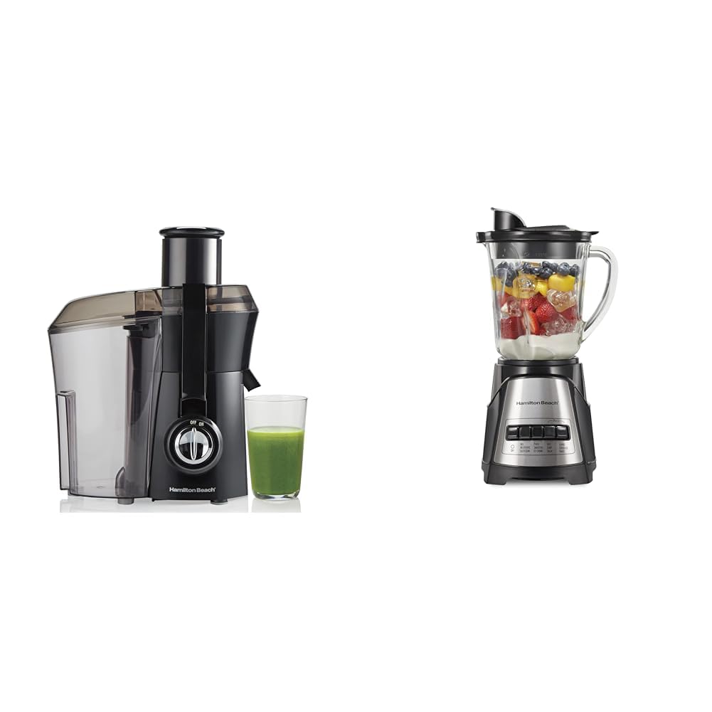 Hamilton Beach Juicer Machine, Big Mouth Large 3” Feed Chute for Whole Fruits and Vegetables & Power Elite Wave Action blender-for Shakes & Smoothies, Puree, Crush Ice, 40 Oz