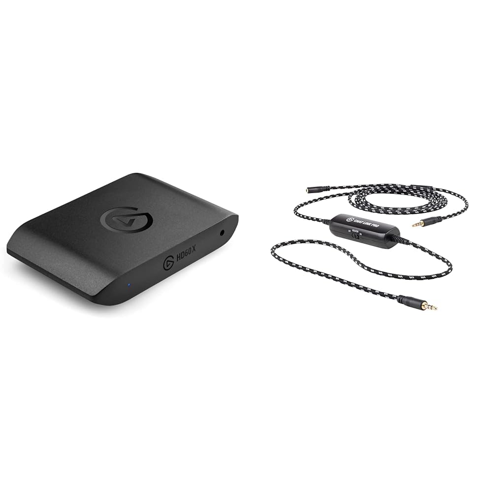 Elgato HD60 X External Capture Card & Chat Link Pro – Audio Adapter, for PS5, PS4, Nintendo Switch, Capture Voice Chat, Gameplay Sound, Extra Long Cable