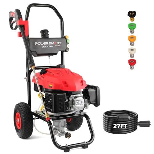 PowerSmart 3500 PSI Gas Pressure Washer with 2.5 GPM Flow Rate, 3800W Power, Onboard Soap Tank, Spray Gun & Wand, and 5-Nozzle Set for Cleaning Cars, Fences, Driveways, Homes, and Patios