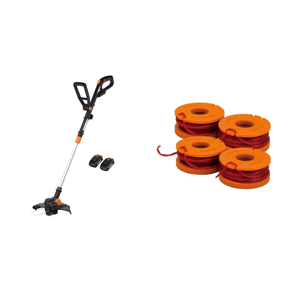 Worx String Trimmer/Edger/Lawn Mower 3-in-1 Grass Trimmer GT Revolution 20V 12" (2 Batteries & Charger Included) WG170 and WORX WA0047 4-Pack String Trimmer Replacement Line, Orange