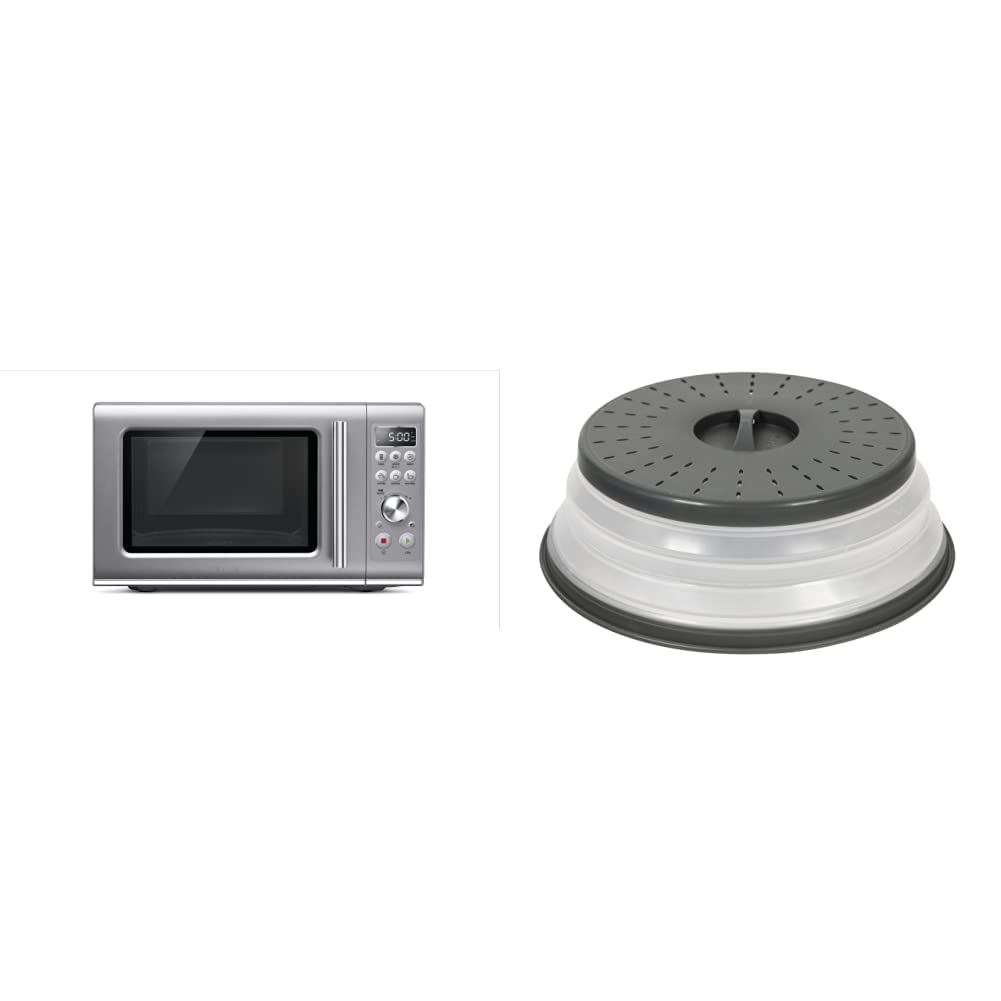 Breville BMO650SIL the Compact Wave Soft Close Countertop Microwave Oven, Silver & Tovolo - 81-31531 Vented Collapsible Microwave Splatter Proof Food Plate Cover, 10.5" Round, 10.5 inch, Charcoal