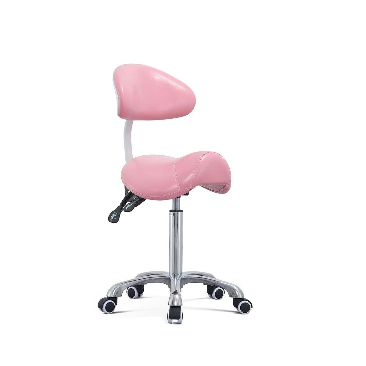 Saddle Stool Rolling Chair with Back Support,Esthetician Tattoo Dental Lash Chairs for Eyelash Tech Massage Salon(Pink,with Backrest)