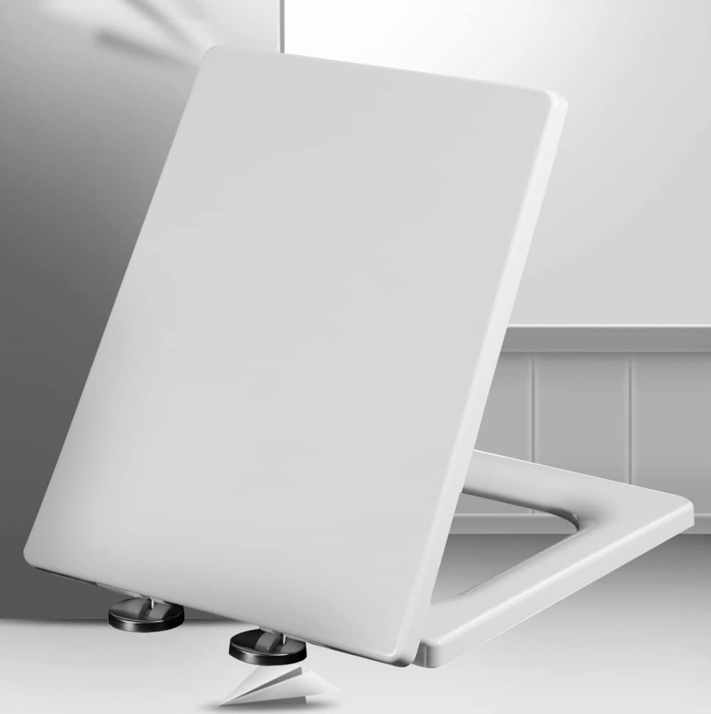 Toilet Seat Soft Close Heavy Duty Quick Release Square Toilet Seats, with Seat Bumpers and Top Fixing, Loo Seat Comes with Fitting,white-40~45cm*34.5cm
