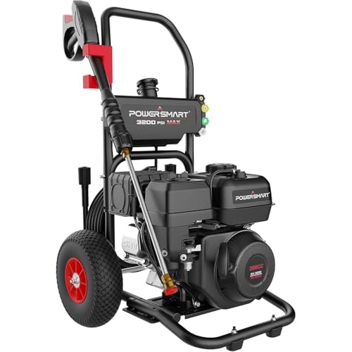 PowerSmart 3800 PSI Gas Pressure Washer with 208cc Engine, 2.5 GPM Flow Rate, 4500W Power, Onboard Soap Tank, Metal Spray Wand, and 5-Nozzle Set for Heavy-Duty Cleaning of Decks, Driveways