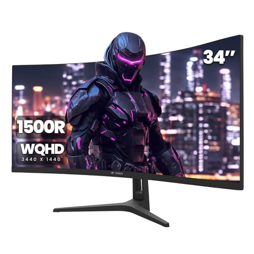 CRUA 34" Gaming Monitor, WQHD 3440x1440, 165Hz Curved Monitors, 1500R VA Screen, 120% sRGB, AMD FreeSync, Low Blue Light, Wall Mountable Installs- Black