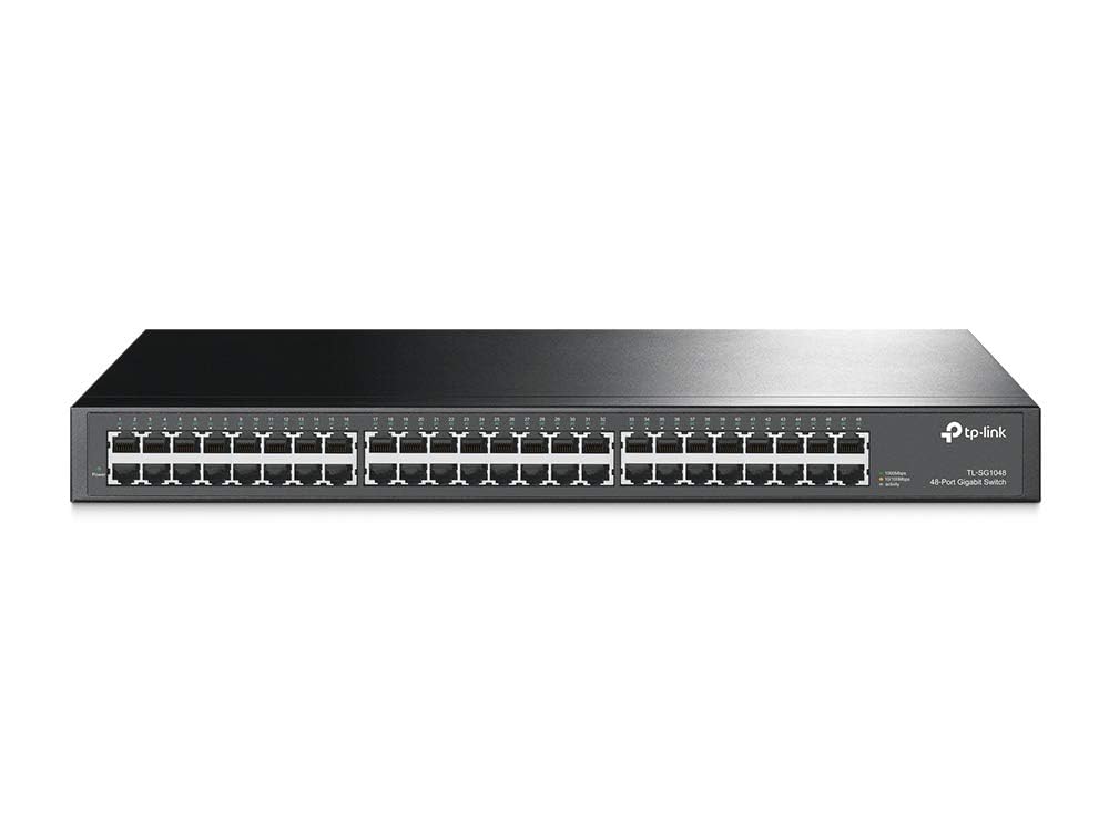 TP-Link 48 Port Gigabit Ethernet Switch | Plug and Play | Sturdy Metal w/ Shielded Ports | Rackmount | Fanless | Traffic Optimization | Unmanaged (TL-SG1048) , Black