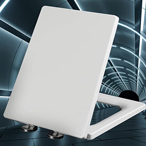 Square Toilet Seat White Quick-Release Toilet Lid Standard Durable Top Fixing White Toilet Lid with Cover, Adjustable Slow-Down Hinges,white-40~45cm*34.5cm