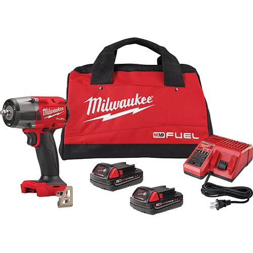 Milwaukee M18 FUEL Mid-Torque 3/8" Impact Wrench with Friction Ring Kit - (2) 2.0Ah Batteries & Charger