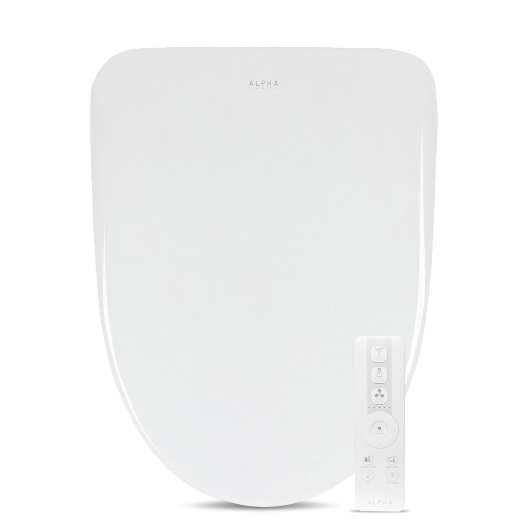 ALPHA BIDET iX Pure Bidet Toilet Seat in Round White | Ultra Low Profile | Endless Warm Water | Arced Stainless Steel Nozzle | Blue LED Nightlight | Dryer…