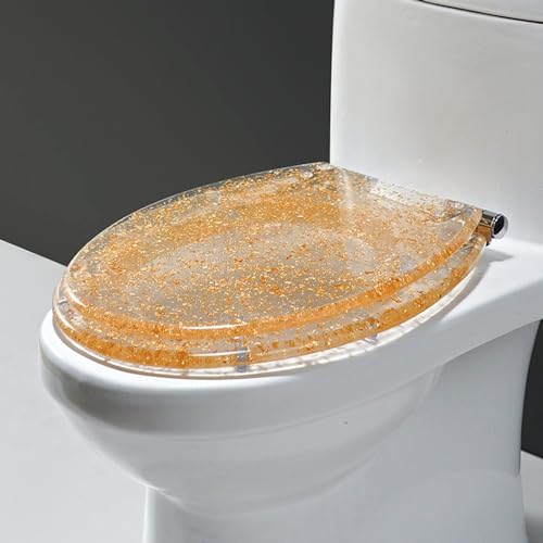 Glitter Toilet Seat, Sparkly Resin Toilet Seat with with Quick Release and 360°Adjustable Hinges, Resin Toilet Seat Soft Close with Metal Hinge, 36Cm ×42Cm