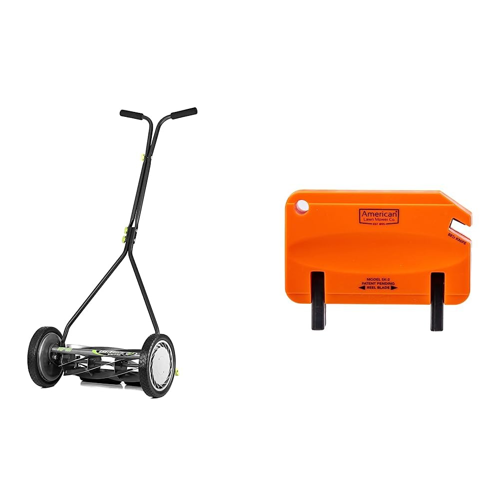 Earthwise 16-Inch 7-Blade Push Reel Lawn Mower (1715-16EW) + American Lawn Mower SK-2 Reel Lawn Mower Hand Sharpener