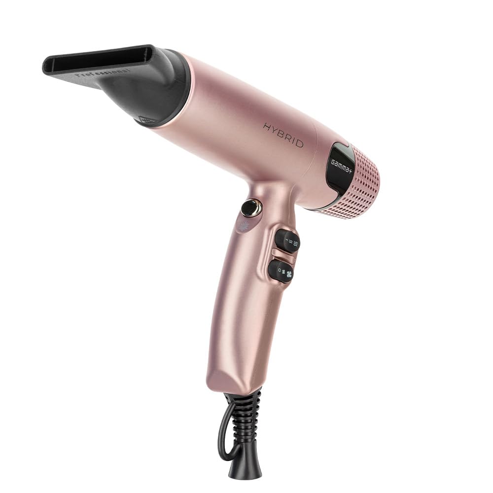 GAMMA+ Hybrid Professional Hair Dryer Lightweight, Ionic Technology, Low Noise with 2 Nozzles and Diffuser (Rose Gold)