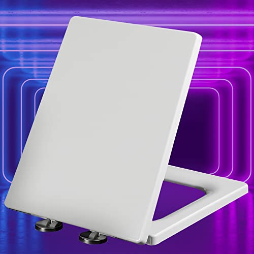 Soft Close Heavy Duty Quick Release Square, with Seat Bumpers and Top Fixing, Easy to Assemble for Bathroom,white-40~45cm*34.5cm