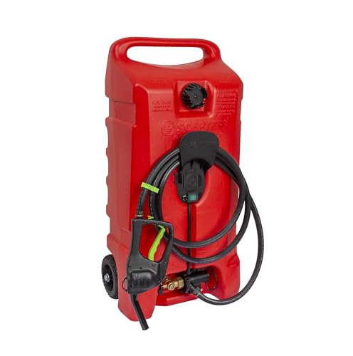Scepter Flo 'N Go 14 Gallon (53 Liter) Powered Fueling Station, Portable Gas Caddy with Fill-Rite Transfer Pump and 10-Foot Hose for Farm, Marine, Commercial, and Home Use, Gasoline-Only, Red