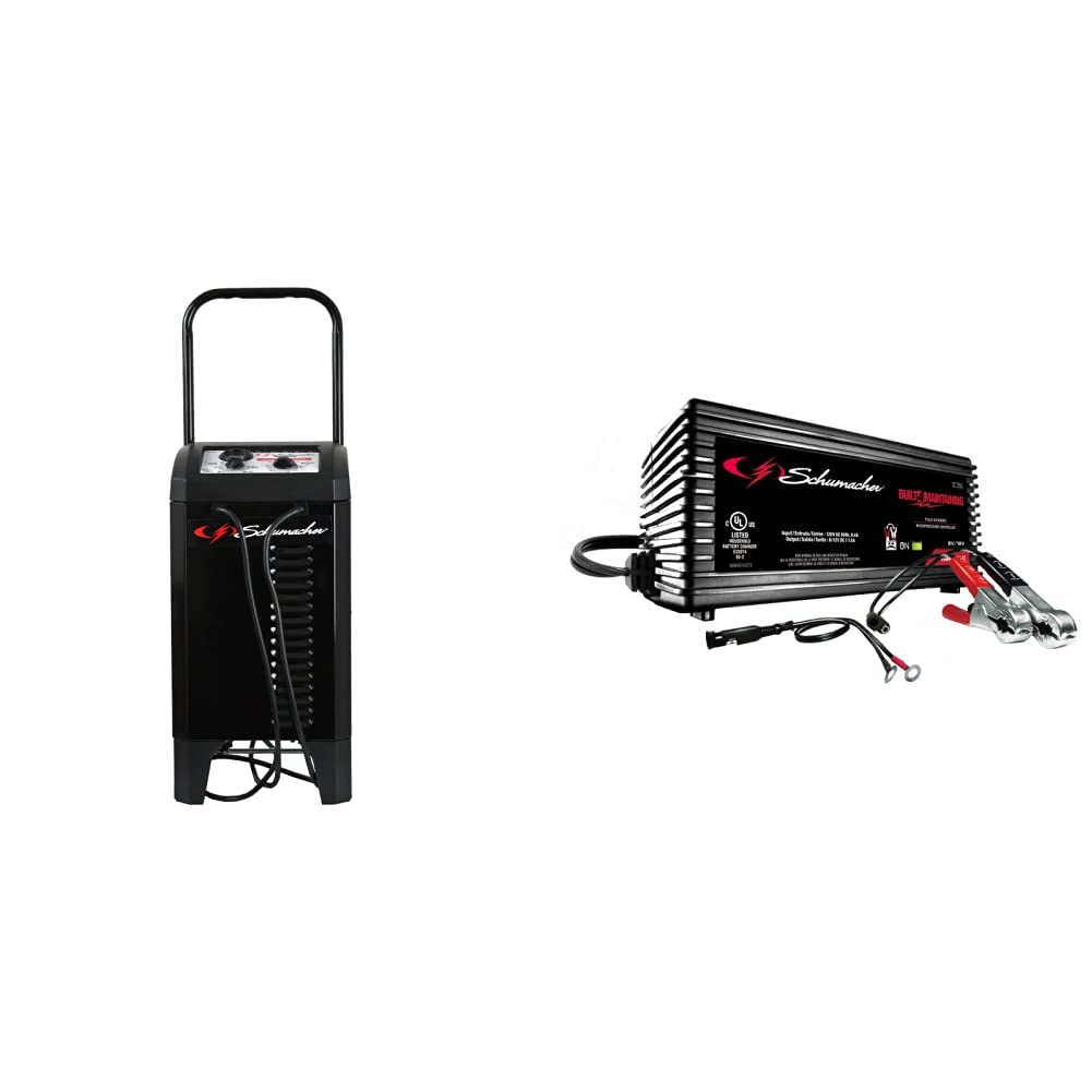 Schumacher SC1445 250/50/25/10 Amp Manual Wheel Charger with Engine Start & SC1355 Fully Automatic Battery Maintainer - 1.5 Amp, 6/12V - for Car, Power Sport, or Marine Batteries