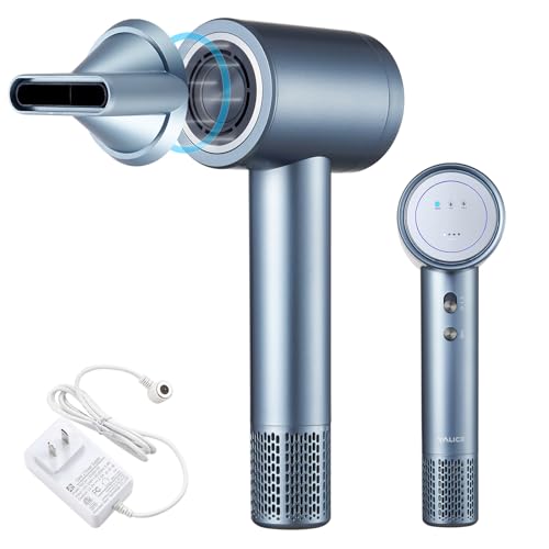 Cordless Ionic Hair Dryer with Digital Screen, 4 Mode Charging Blow Dryer with Magnetic Nozzle, Travel Hair Dryer for Women Kids Outdoor Camping Beaches (Silver)
