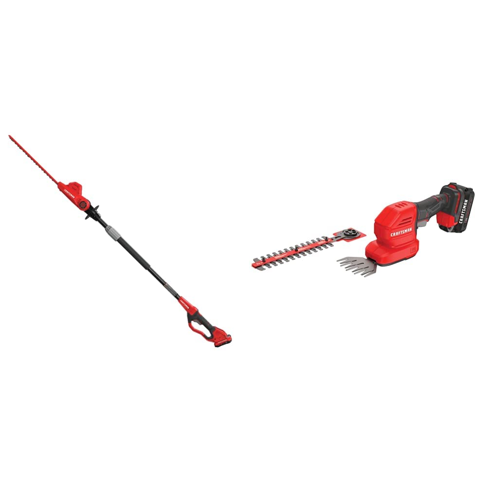 Craftsman V20 Cordless Pole Hedge Trimmer (CMCPHT818D1) and CRAFTSMAN V20 Cordless Handheld Grass Trimmer and Mini Hedge Trimmer Kit (CMCSS800C1)