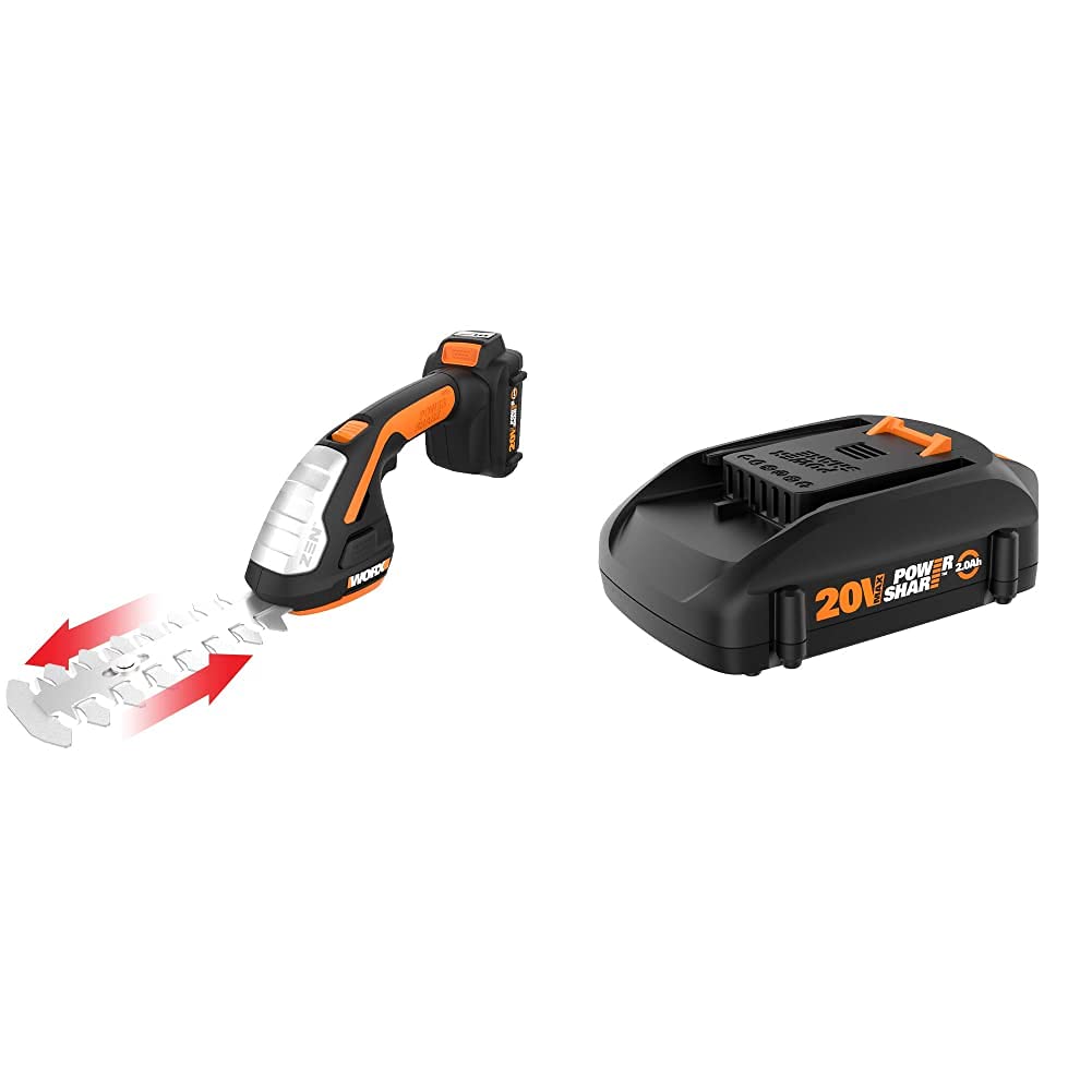 WORX 20V Power Share 4" Cordless Shear and Shrubber Trimmer Bundle with Battery & Charger