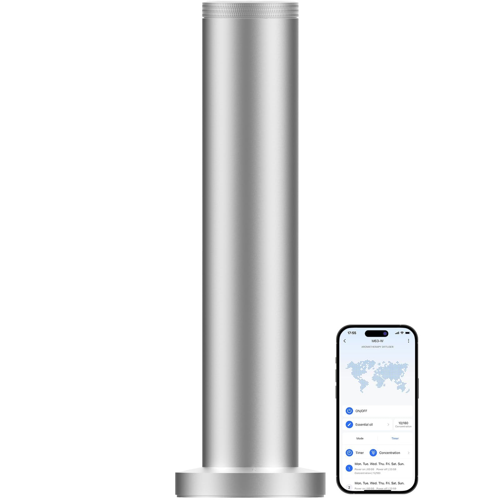 Hotel Scent Diffuser Machine -Cordless Rechargeable Diffuser for Whole House- Scent Air Machine for Home -App Bluetooth Control - Waterless Essential Oil Diffuser for Large Room, Studio Office -Silver