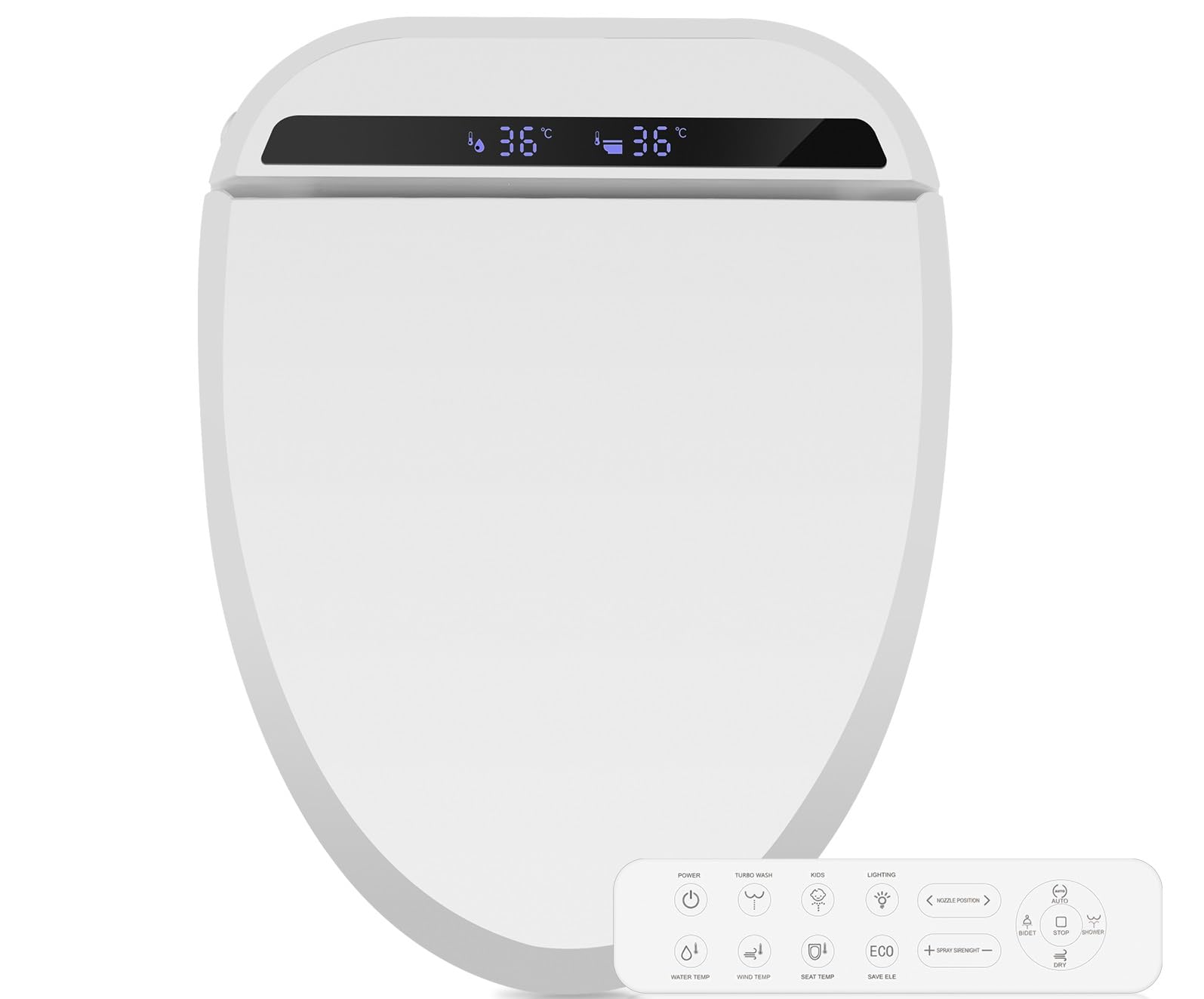 YOURLITE Bidet Toilet Seat, Elongated Toilet Seat Warm Water, Heated Seat Bidet with Remote Control,Self-cleaning Nozzle Temperature Adjustable LED Light, Need Electricity, White