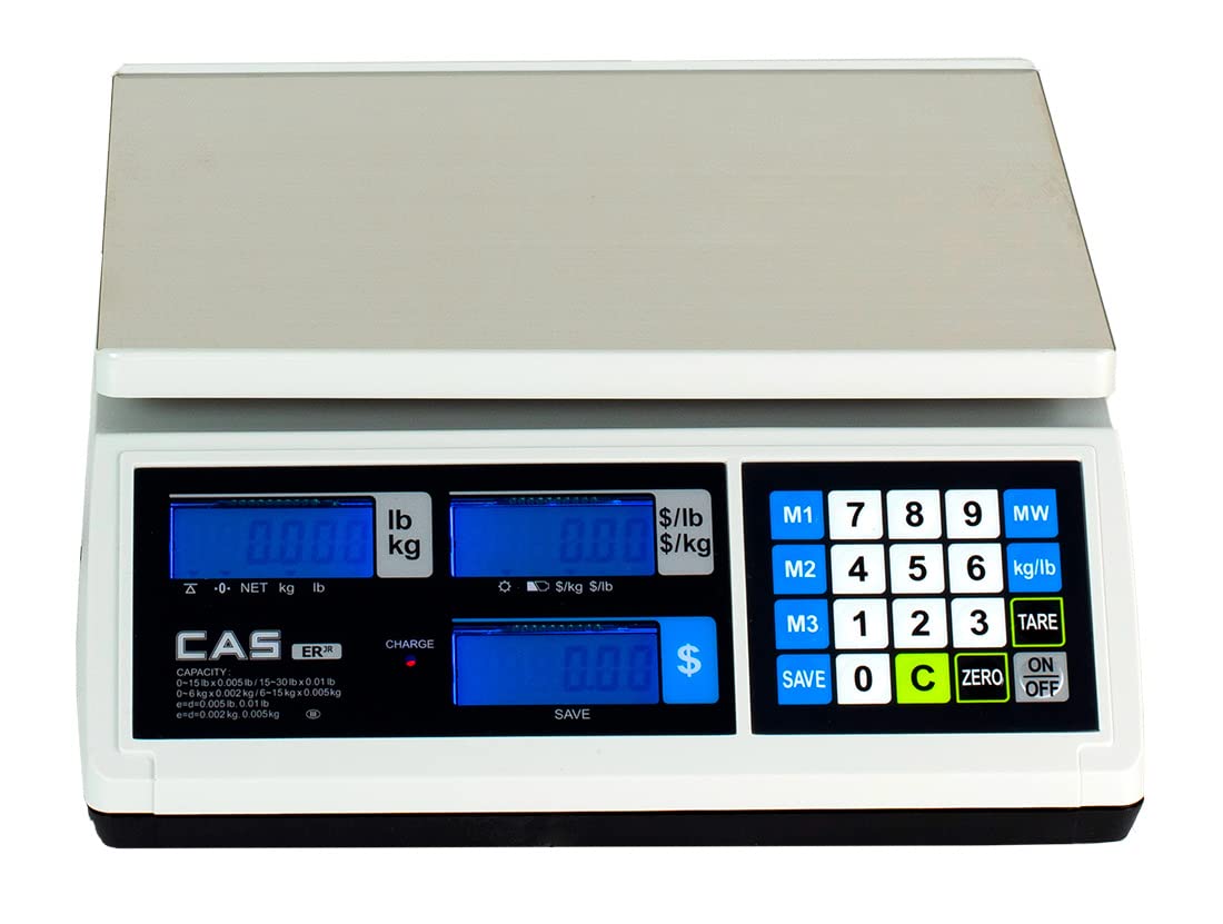 CAS ER Jr Electronic Price Computing Scale with Dual LCD Display, Stainless Steel Platform, NTEP Approved for Accurate Weighing - Ideal for Retail Stores, Farmers Market, & Bakeries