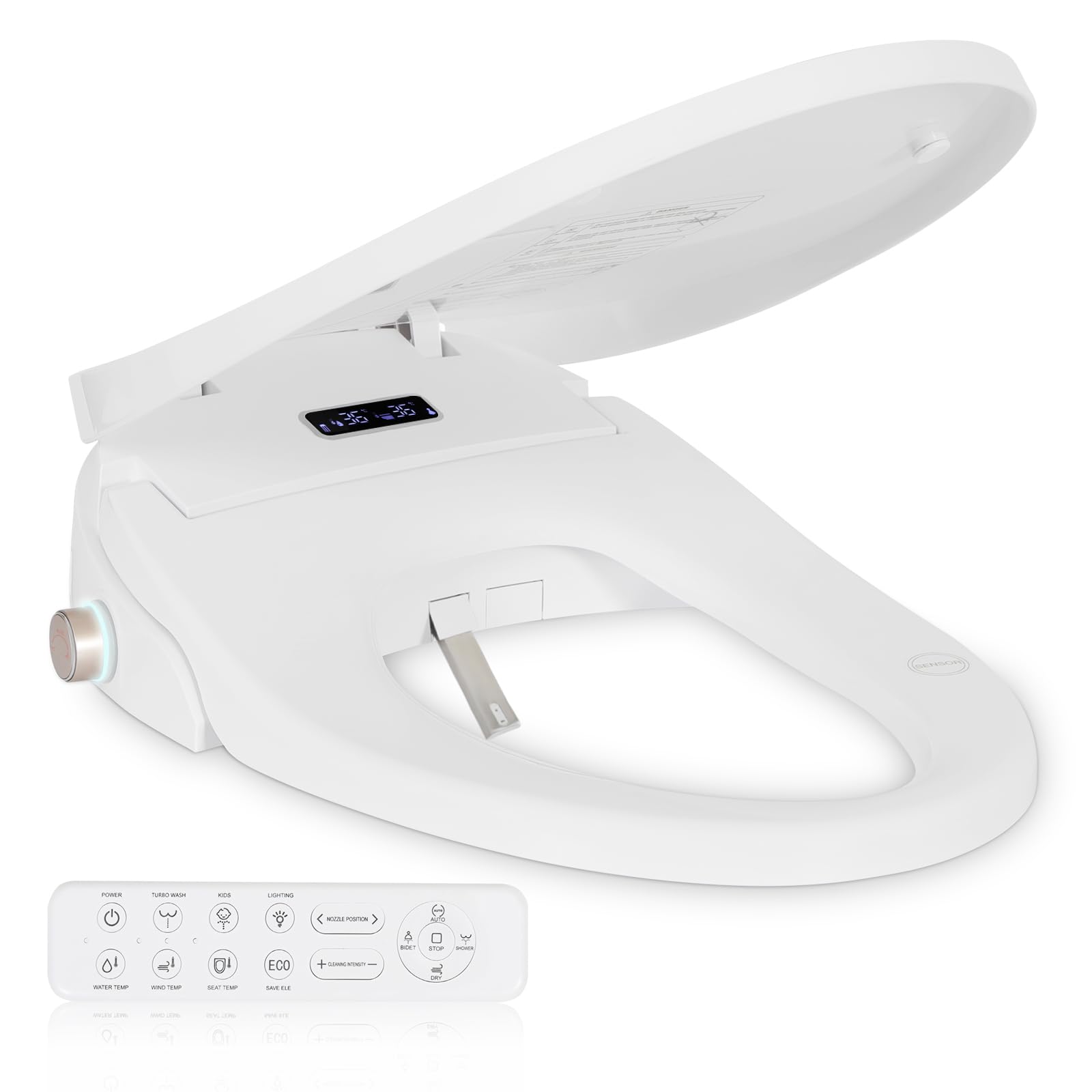 Electric Bidet Toilet Seat, Elongated V-shaped Heated Bidet with Dryer and Warm Water, Rear and Front Washing, Self-Clean Nozzle,Soft Close Toilet Seat with Remote Control, LED light and Deodorization