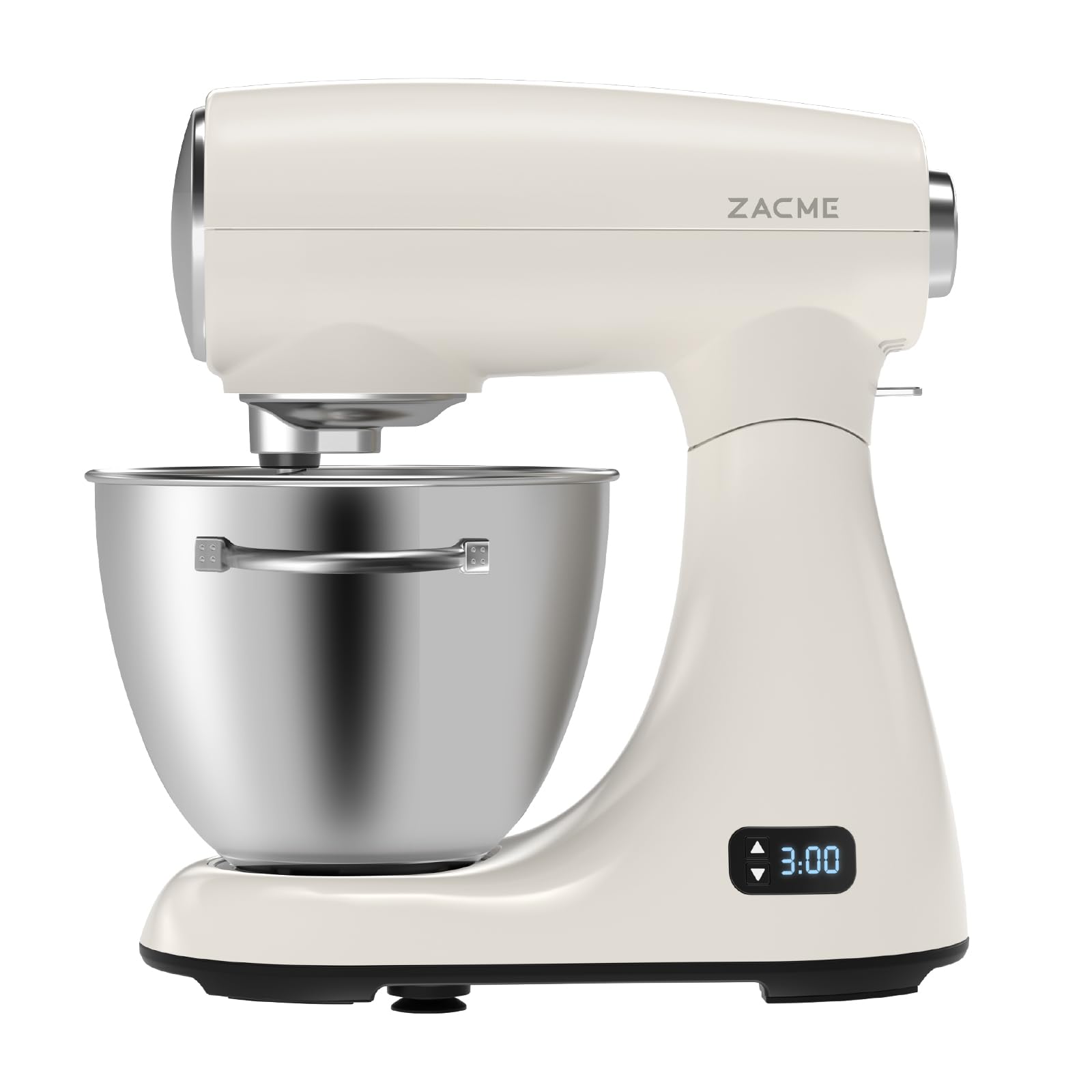 ZACME Mixers Kitchen Electric Stand Mixer 5.5QT 600W, Aluminum die casting and Gears, Dual Cooling System, Low Noise, DC Motor, LED Display and Timing Function, Tilt-head Metal Food Mixer, White