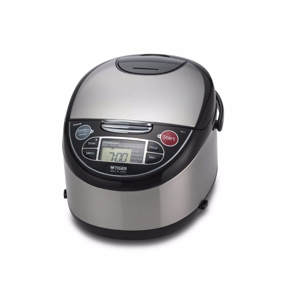 Tiger Corporation JAX-T10U-K 5.5-Cup (Uncooked) Micom Rice Cooker with Food Steamer & Slow Cooker, Stainless Steel Black