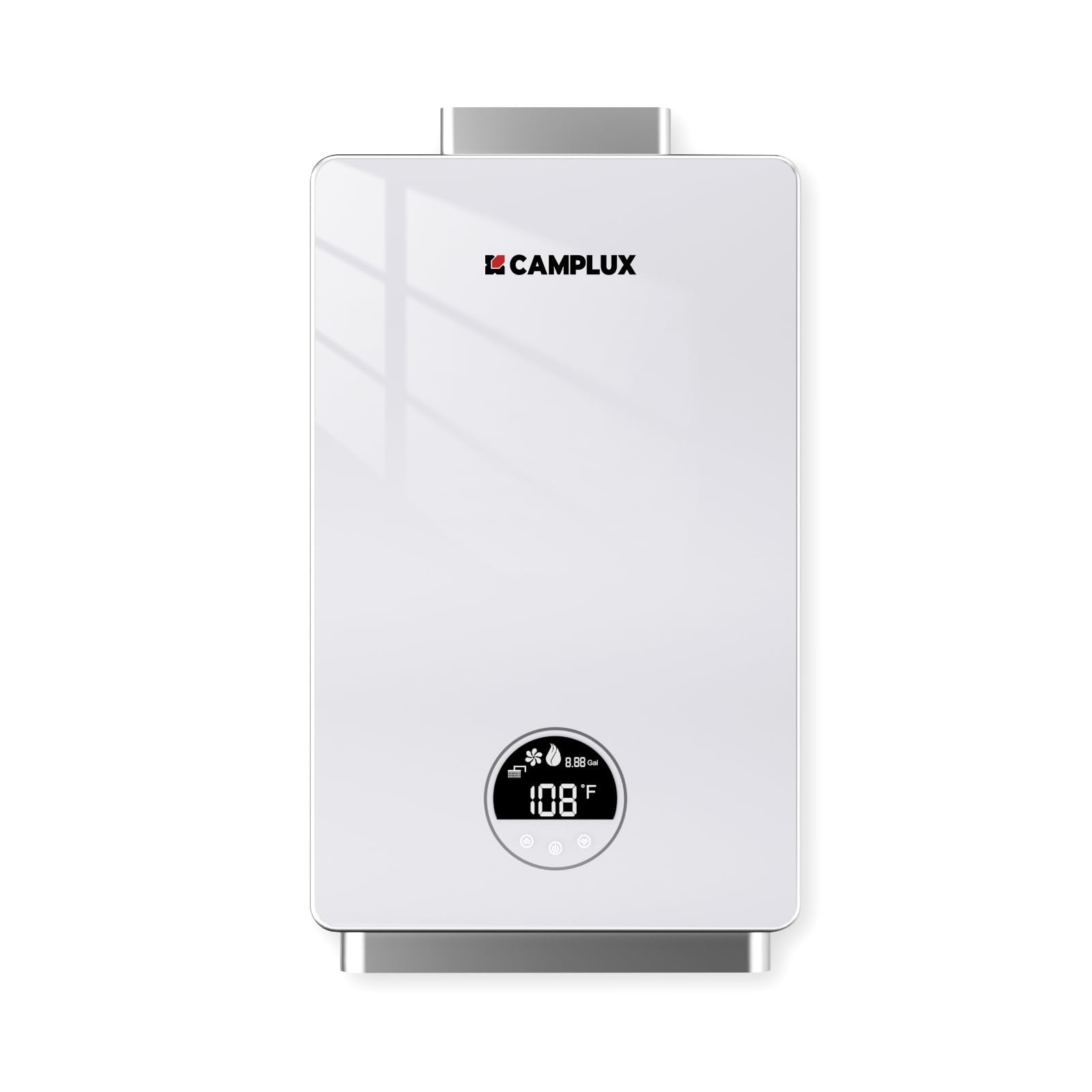 CAMPLUX Propane Gas Tankless Water Heater 3.18 GPM, 82,000 BTU Instant Hot Water Heater with Glass Panel, Residential Gas Propane Water Heater for 2-3 Points Use, White