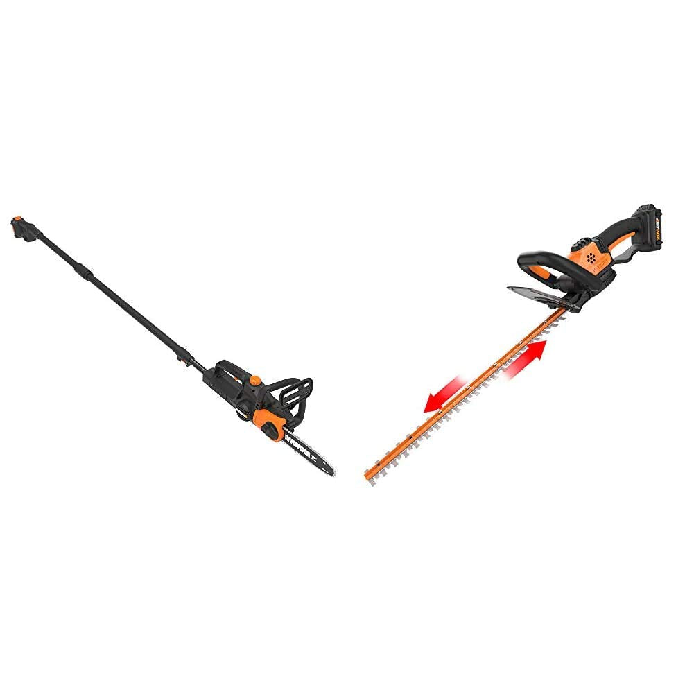 Worx WG323 20V Power Share 10" Cordless Pole/Chain Saw Bundle with Hedge Trimmer, Battery and Charger