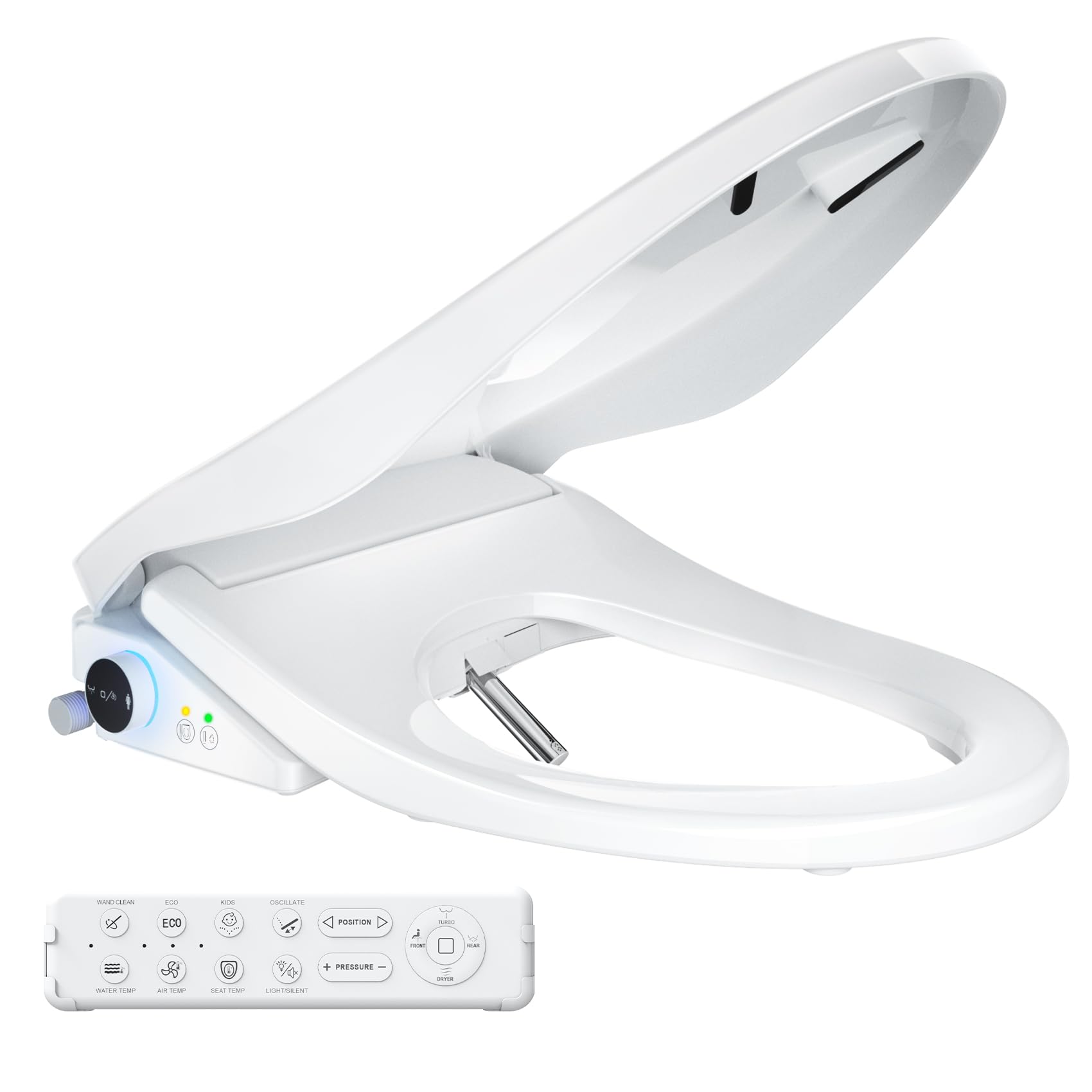 Electric Bidet Toilet Seat, Heated Toilet Seat Elongated with Instant Warm Water & Dryer, Feminine & Front Rear Wash, Wireless Remote, Self-Clean Nozzle, Slow Close Lid, Upgraded Silent ECO Child Mode